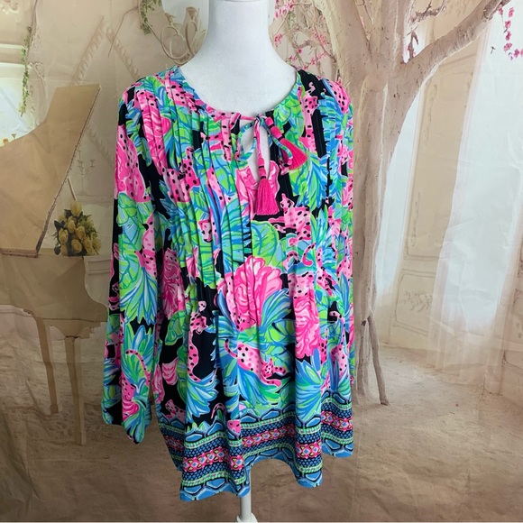 NEW Lilly Pulitzer Marilina Long Sleeve Tunic Onyx Jaguar Jungle Enginee… - Picture 2 of 11